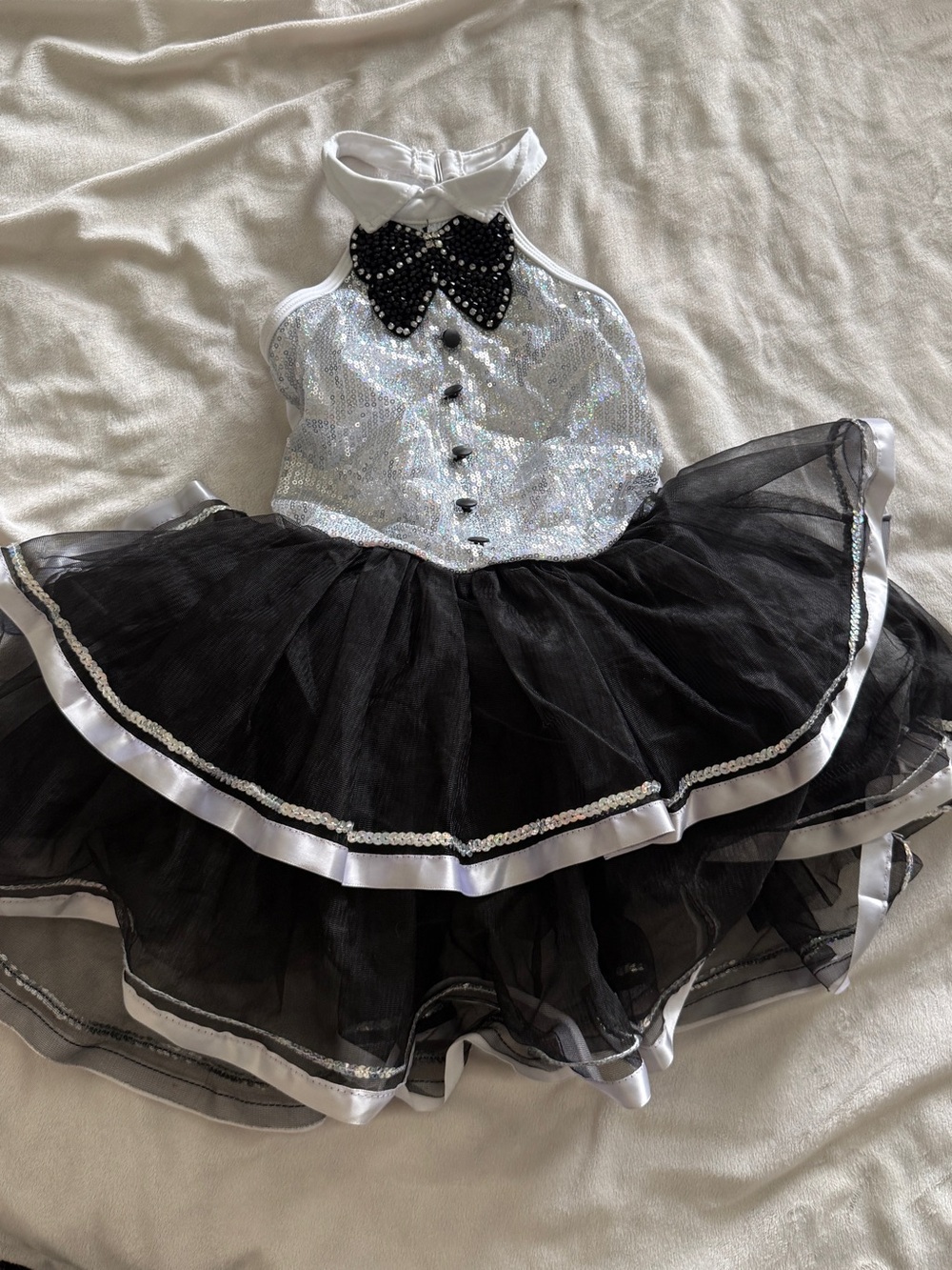 Girls Child Medium (MC) Black & Silver Sequin Dance Costume Tutu Dress